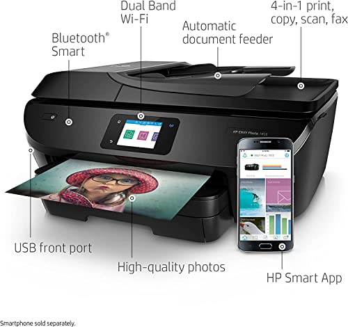 HP Envy 7855 Wireless All-in-One Color Inkjet Photo Printer, Black - Print Copy Scan Fax - 15 ppm, 2.65" Touchscreen CGD, 4800 x 1200 dpi, 35-Page ADF, Auto 2-Sided Printing, USB, Ethernet,Bluetooth