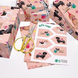 CENTRAL 23 Dog Wrapping Paper - 6 Sheets Pink Gift Wrap - Dogs Cake Party Pets - Birthday Gift Wrap For Fur Mom Or Dog Dad - Comes With Cute Stickers