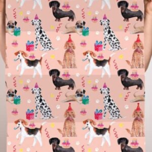 CENTRAL 23 Dog Wrapping Paper - 6 Sheets Pink Gift Wrap - Dogs Cake Party Pets - Birthday Gift Wrap For Fur Mom Or Dog Dad - Comes With Cute Stickers