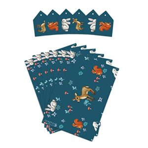 CENTRAL 23 Woodland Creatures Wrapping Paper - Blue Wrapping Paper - 6 Sheets Gift Wrap For Boys And Girls - Animals Deer Mushroom - Comes With Stickers