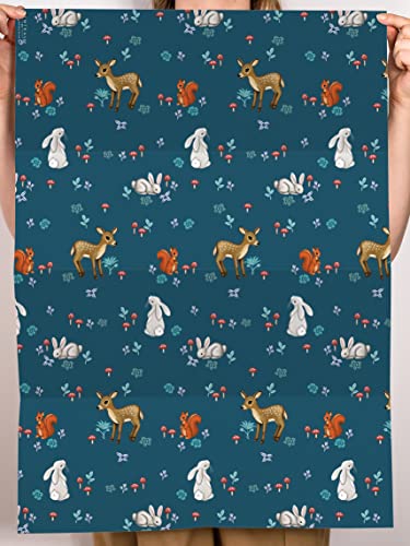 CENTRAL 23 Woodland Creatures Wrapping Paper - Blue Wrapping Paper - 6 Sheets Gift Wrap For Boys And Girls - Animals Deer Mushroom - Comes With Stickers