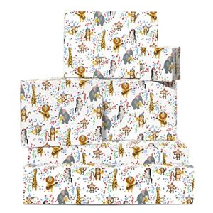 central 23 baby shower wrapping paper neutral - 6 white gift wrap sheet - musical animals - birthday wrapping paper girls boys kids - comes with fun stickers