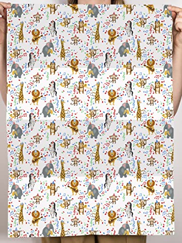 CENTRAL 23 Baby Shower Wrapping Paper Neutral - 6 White Gift Wrap Sheet - Musical Animals - Birthday Wrapping Paper Girls Boys Kids - Comes With Fun Stickers