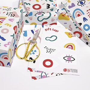 CENTRAL 23 Abstract Gift Wrapping Paper - 6 Sheets Colorful Gift Wrap - Y2k - Teenager - Doodles - White Birthday Wrapping Paper For Women Men Him Her - Comes With Cute Stickers