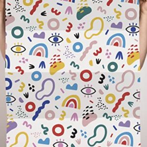 CENTRAL 23 Abstract Gift Wrapping Paper - 6 Sheets Colorful Gift Wrap - Y2k - Teenager - Doodles - White Birthday Wrapping Paper For Women Men Him Her - Comes With Cute Stickers