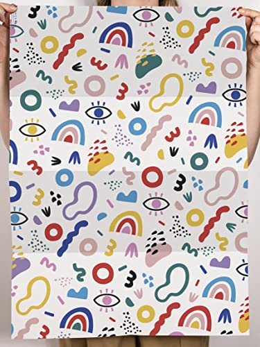 CENTRAL 23 Abstract Gift Wrapping Paper - 6 Sheets Colorful Gift Wrap - Y2k - Teenager - Doodles - White Birthday Wrapping Paper For Women Men Him Her - Comes With Cute Stickers