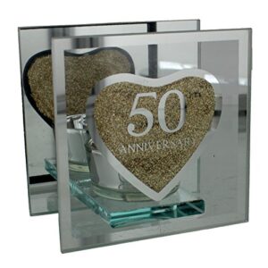 oaktree gifts anniversary single glass tea light holder '50th' anniversary