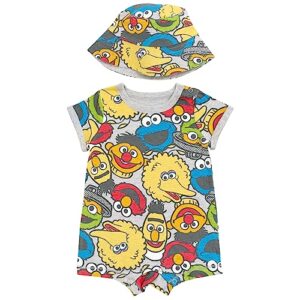 sesame street bert and ernie oscar the grouch big bird infant baby boys romper and hat gray 12 months