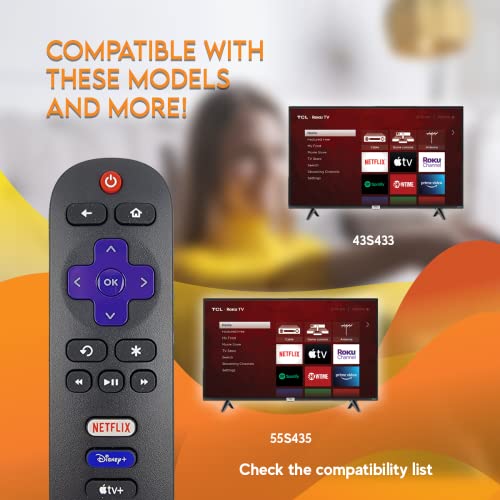 Ceybo OEM 21001-00071 Remote Control for TCL Roku TV Includes Netflix, Disney+, Apple TV & HBOMax Shortcuts 32S327, 32S335, 43S433, 43S435, 50S435, 55S435, 65S435