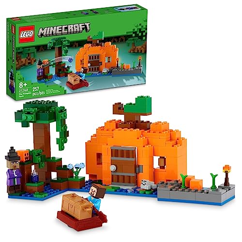 LEGO Minecraft The Pumpkin Farm 21248 Building Toy, Hands-on Action in The Swamp Biome Featuring Steve, a Witch, Frog, Boat, Treasure Chest and Pumpkin Patch, Minecraft Toy for Boys and Girls Aged 8+