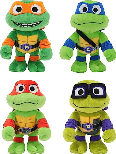 Teenage Mutant Ninja Turtles: Mutant Mayhem Plush Toys 4 Pack of 8 Inch Leonardo, Michelangelo, Raphael and Donatello, TMNT Movie