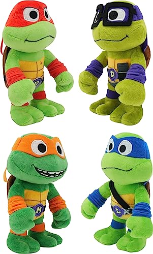 Teenage Mutant Ninja Turtles: Mutant Mayhem Plush Toys 4 Pack of 8 Inch Leonardo, Michelangelo, Raphael and Donatello, TMNT Movie