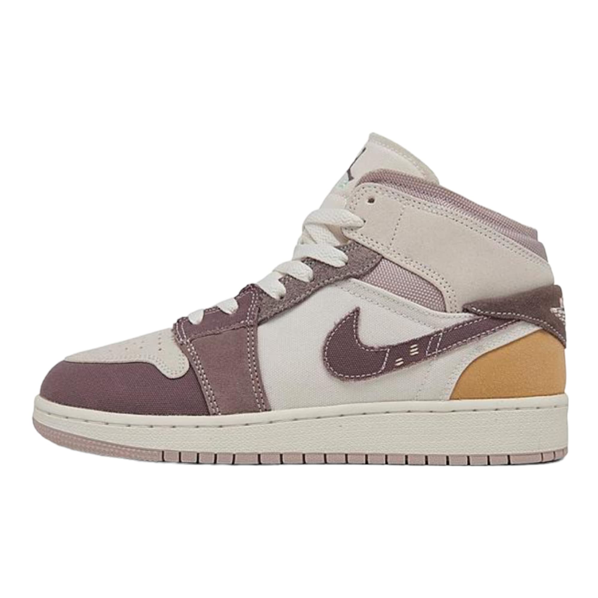 NIKE Jordan 1 Mid Grade School Big Kids Sail/Taupe Haze-Fossil Stone DZ4466-102 5.5Y 5.5 Big Kid