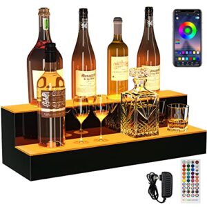 yitahome led lighted liquor bottle display shelf, 2-step 24-inch bar liquor alcohol shelf for home counter party, acrylic mounted whiskey rack stand with remote & app control