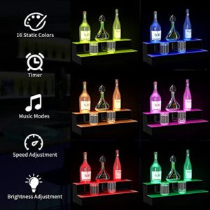 YITAHOME LED Lighted Liquor Bottle Display Shelf, 2-Step 24-inch Bar Liquor Alcohol Shelf for Home Counter Party, Acrylic Mounted Whiskey Rack Stand with Remote & App Control