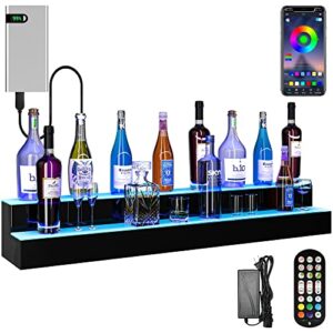 yitahome led lighted liquor bottle display shelf supports usb & power bank, 2-step 48-inch bar liquor alcohol shelf for home counter party, acrylic mounted whiskey rack stand with remote & app control