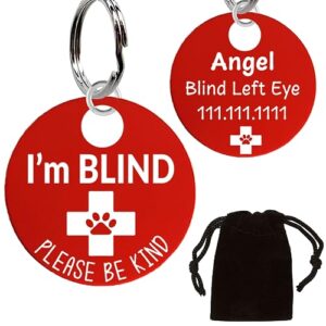 personalized dog id tag for blind dogs, blind dog name tag, medical alert for blind pets, blind dog tag, blind cats, medical alert for blind pets, aluminum, laser engraved, i am blind please be kind