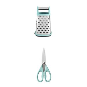 kitchenaid gourmet 4-sided stainless steel box grater with detachable storage container, 10 inches t & kitchenaid all purpose shears with protective sheath, 8.72-inch, aqua sky