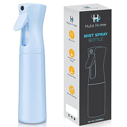 Hula Home Continuous Spray Bottle (10.1oz/300ml) Empty Ultra Fine Plastic Water Mist Sprayer – For Hairstyling, Cleaning, Salons, Plants, Essential Oil Scents & More - Light Blue