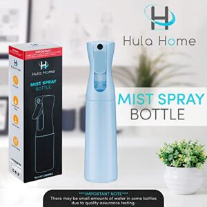 Hula Home Continuous Spray Bottle (10.1oz/300ml) Empty Ultra Fine Plastic Water Mist Sprayer – For Hairstyling, Cleaning, Salons, Plants, Essential Oil Scents & More - Light Blue