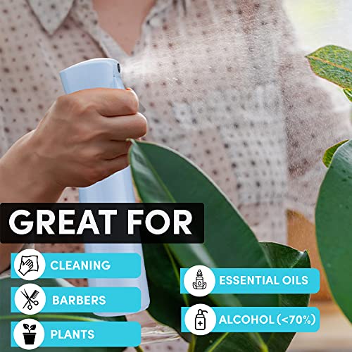 Hula Home Continuous Spray Bottle (10.1oz/300ml) Empty Ultra Fine Plastic Water Mist Sprayer – For Hairstyling, Cleaning, Salons, Plants, Essential Oil Scents & More - Light Blue