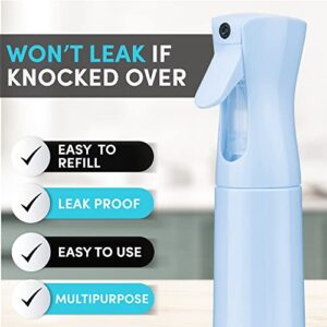 Hula Home Continuous Spray Bottle (10.1oz/300ml) Empty Ultra Fine Plastic Water Mist Sprayer – For Hairstyling, Cleaning, Salons, Plants, Essential Oil Scents & More - Light Blue