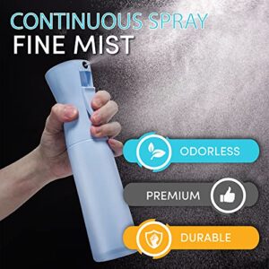 Hula Home Continuous Spray Bottle (10.1oz/300ml) Empty Ultra Fine Plastic Water Mist Sprayer – For Hairstyling, Cleaning, Salons, Plants, Essential Oil Scents & More - Light Blue
