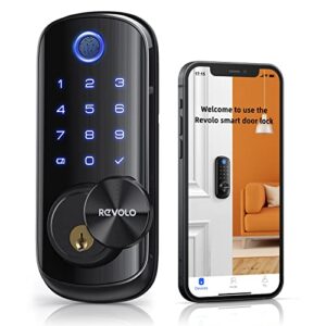 revolo fingerprint smart lock, 5-in-1 wifi door lock wfp-f, keyless entry for front door with remote app control, 0.3s unlock, alexa google enable, built-in wi-fi, ansi grade 2, ip65 - black