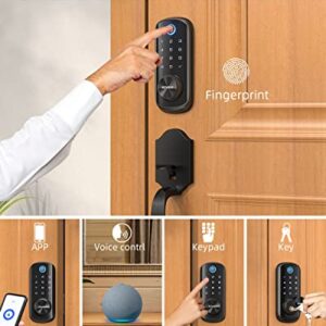 Revolo Fingerprint Smart Lock, 5-in-1 WiFi Door Lock WFP-F, Keyless Entry for Front Door with Remote App Control, 0.3S Unlock, Alexa Google Enable, Built-in Wi-Fi, ANSI Grade 2, IP65 - Black