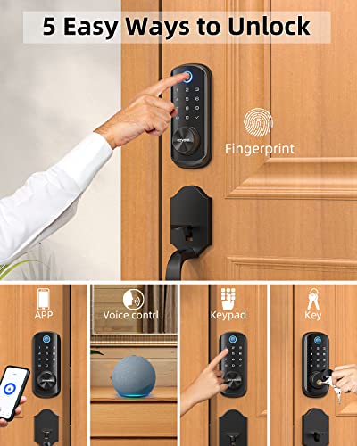 Revolo Fingerprint Smart Lock, 5-in-1 WiFi Door Lock WFP-F, Keyless Entry for Front Door with Remote App Control, 0.3S Unlock, Alexa Google Enable, Built-in Wi-Fi, ANSI Grade 2, IP65 - Black