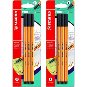 stabilo fineliner point 88 - black ink fineliner pen - 2 x blister packs of 3-6 pens