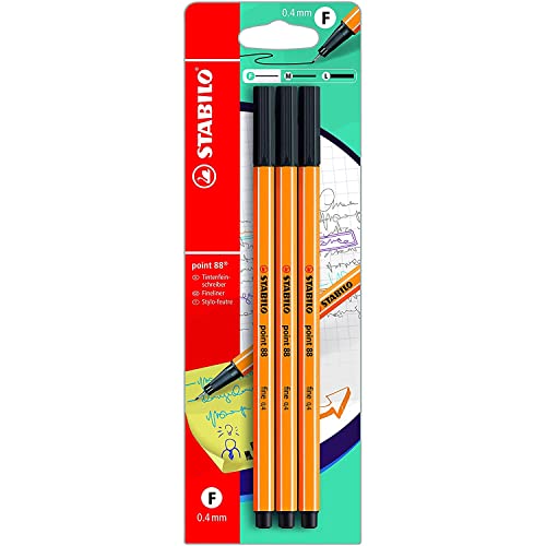 STABILO Fineliner point 88 - Black Ink Fineliner Pen - 2 x Blister Packs of 3-6 Pens