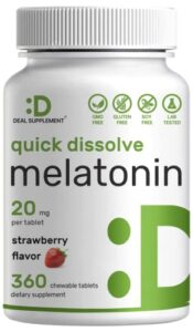melatonin 20mg tablets, 360 pill - strawberry flavored - easy consumption & absorption | keto, vegan friendly, bulk supply (360 servings)