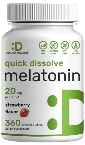 Melatonin 20mg Tablets, 360 Pill - Strawberry Flavored - Easy Consumption & Absorption | Keto, Vegan Friendly, Bulk Supply (360 Servings)