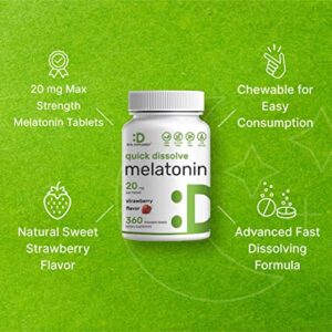 Melatonin 20mg Tablets, 360 Pill - Strawberry Flavored - Easy Consumption & Absorption | Keto, Vegan Friendly, Bulk Supply (360 Servings)