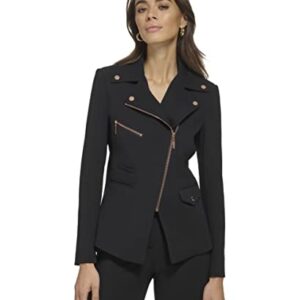 DKNY Women's Casual Pockets Front Zip Jacket, Black