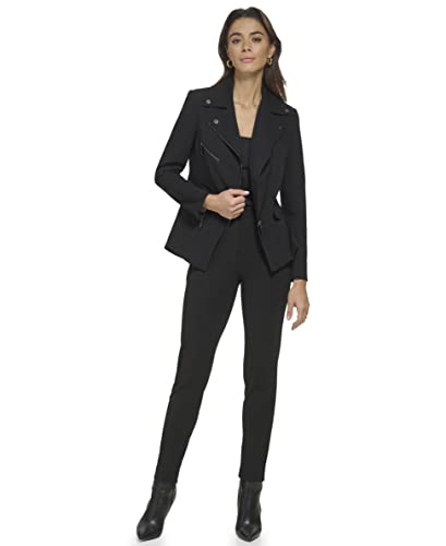 DKNY Women's Casual Pockets Front Zip Jacket, Black