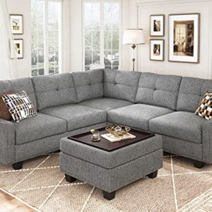 HONBAY Convertible Sectional Sofa, L Shaped Couch with Storage Ottoman, Reversible 4 Seat Corner Sofa for Small Apartment,Light Grey
