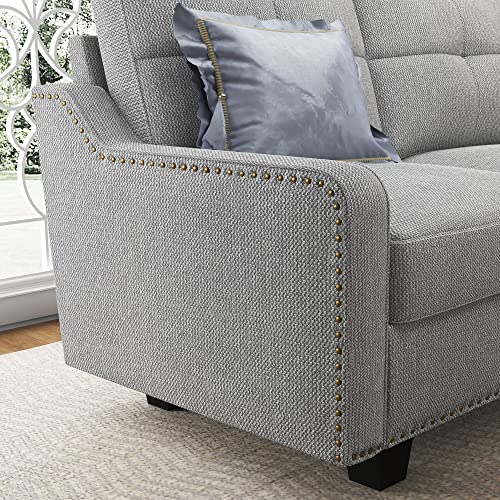 HONBAY Convertible Sectional Sofa, L Shaped Couch with Storage Ottoman, Reversible 4 Seat Corner Sofa for Small Apartment,Light Grey