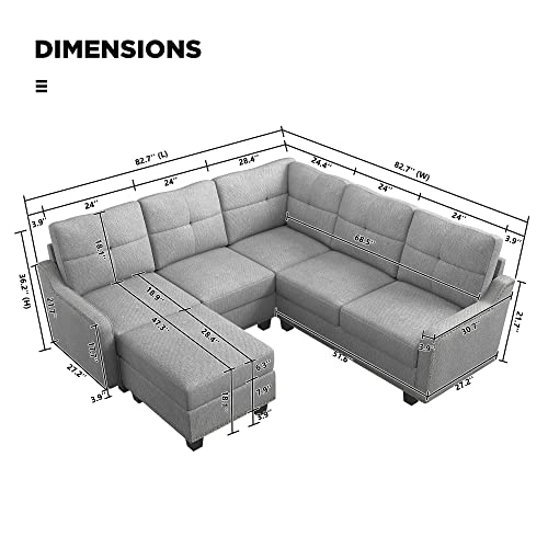 HONBAY Convertible Sectional Sofa, L Shaped Couch with Storage Ottoman, Reversible 4 Seat Corner Sofa for Small Apartment,Light Grey