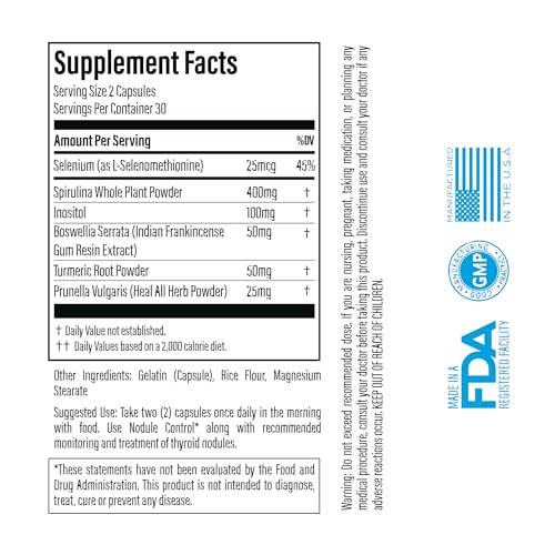 Nodule Control - Doctor Formulated Natural Thyroid Nodule Control Supports The Body to Help Reduce Thyroid Nodules -w/Spirulina, Boswellia, Turmeric, Inositol, Selenium, Prunella