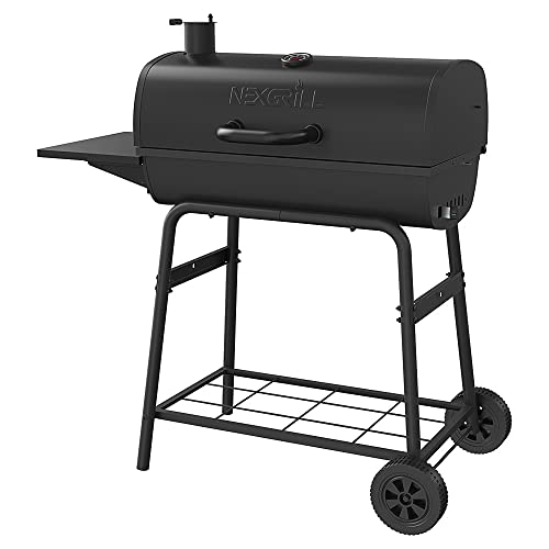 Nexgrill Premium Charcoal Barrel Grill, 29 inches Barbecue Grill, Heavy Duty Charcoal Barrel BBQ Grill, Outdoor Cooking, Side shelf, For Camping, Patio, Backyard, Tailgating Barrel Grill