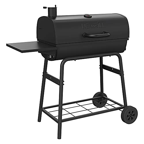 Nexgrill Premium Charcoal Barrel Grill, 29 inches Barbecue Grill, Heavy Duty Charcoal Barrel BBQ Grill, Outdoor Cooking, Side shelf, For Camping, Patio, Backyard, Tailgating Barrel Grill
