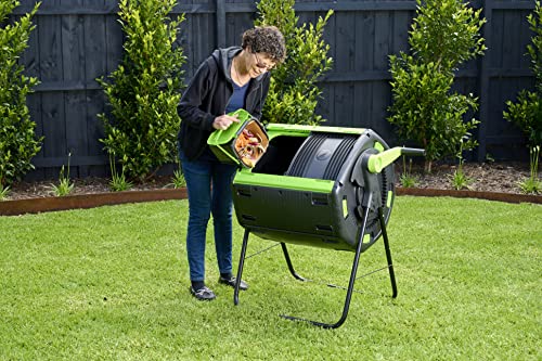 Amazon Exclusive Combo - 48 Gallon Compost Tumbler with Compost Cart, 9 Liter Compost bin, 3 Rolls of Corn Bags and Plant Caddy