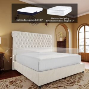 PaPaJet King Size Bed Frame Upholstered Bed Frame King with 52.8” Tall Headboard/Cream