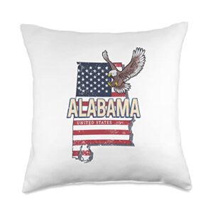 alabama state united states retro map vintage usa souvenir throw pillow, 18x18, multicolor