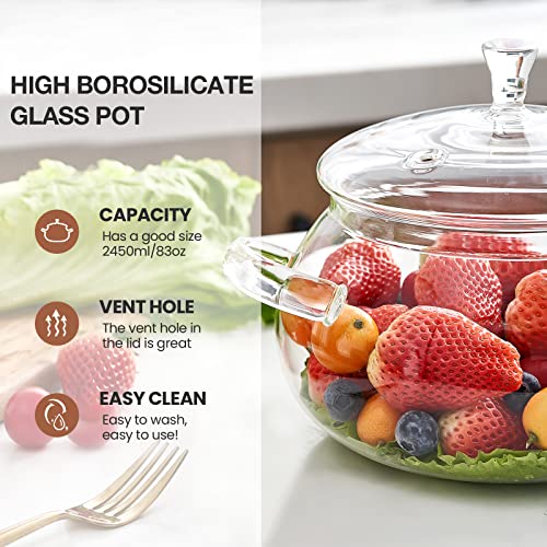 Glass Cookware Glass Pot, 2.5 Quart Glass Saucepan Simmer Pot With Lid, Microwave, Stove and Dishwasher Safe Borosilicate Glass pitcher