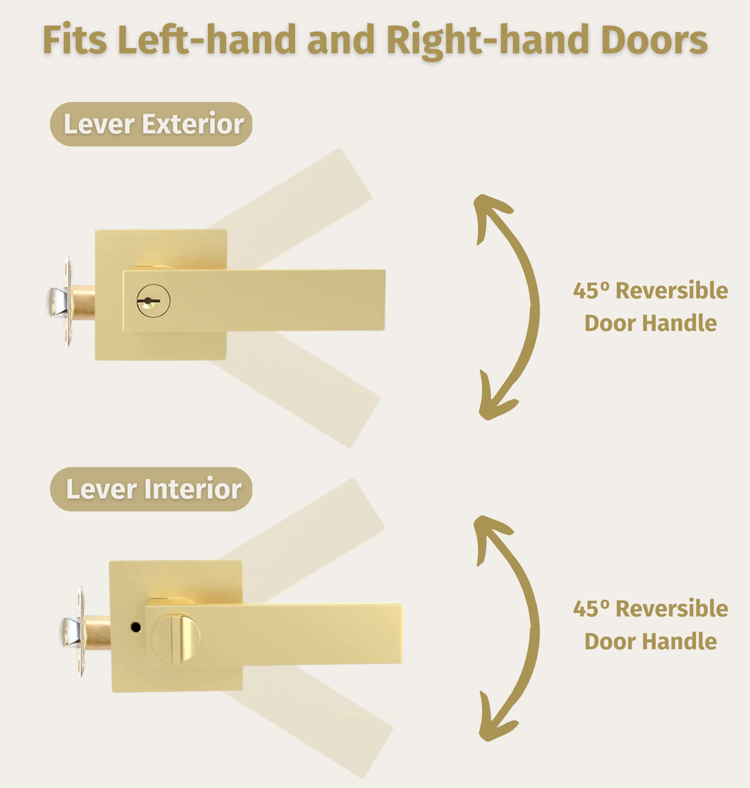 Mega Handles Entry Combo I Entry Lever Door Handle and Single Cylinder Deadbolt Lock and Key Combo Pack - Heavy Duty Square Locking Lever Set for Left or Right-Handed Doors - Satin Brass