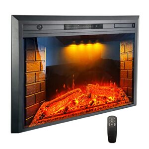 33 inch electric fireplace insert, heater with overheating protection, tempered glass, recessed mounted with fire crackling sound, remote control, 750/1500w, black