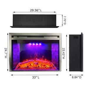 33 inch Electric Fireplace Insert, Heater with Overheating Protection, Tempered Glass, Recessed Mounted with Fire Crackling Sound, Remote Control, 750/1500W, Black